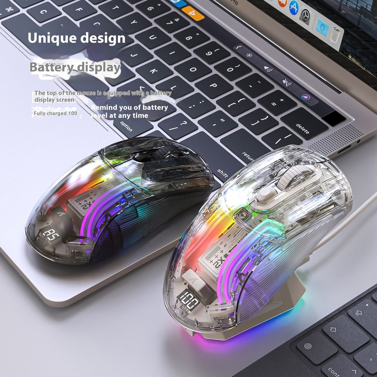 Wireless Bluetooth Three-mode RGB Luminous Transparent Gaming Mouse With Screen