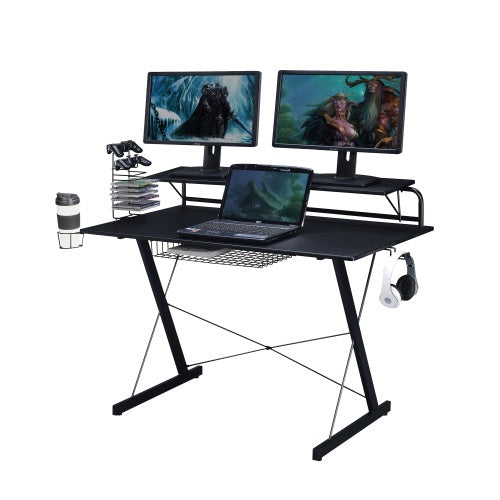 Techni Sport TS-200 Carbon Computer Gaming Desk With Shelving, Black