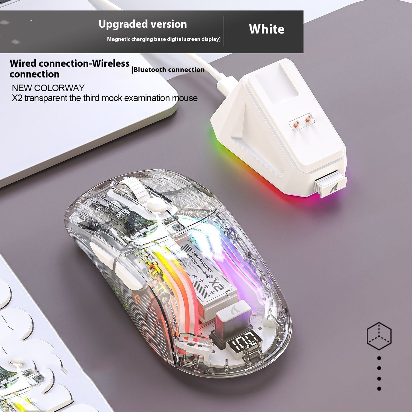 Wireless Bluetooth Three-mode RGB Luminous Transparent Gaming Mouse With Screen